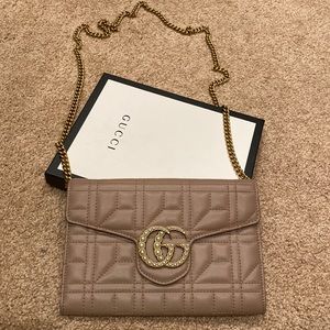 AUTH Gucci GG MARMONT pearl wallet on chain handbag purse clutch bag blush $1950